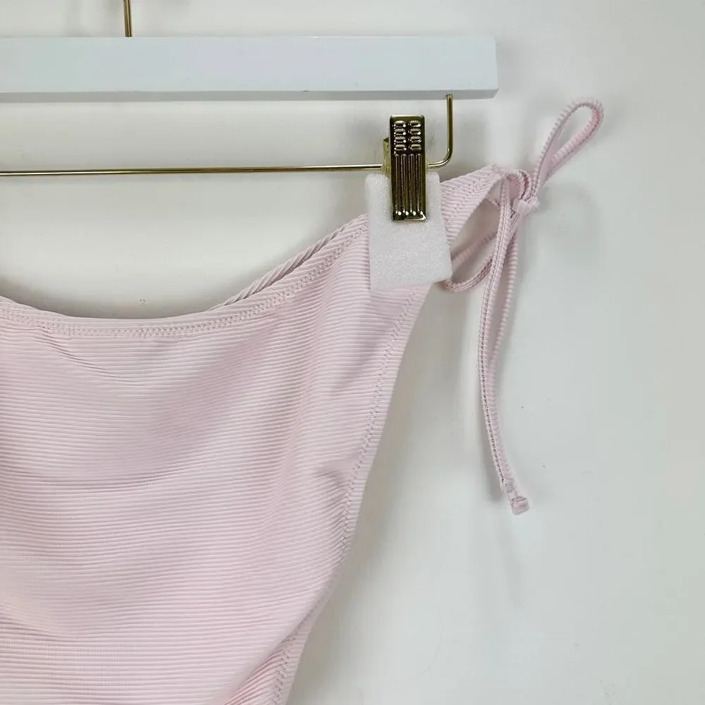 J.Crew Ribbed Ribbed Curved Waist Cheeky String Bikini Bottom Pink XL NWT